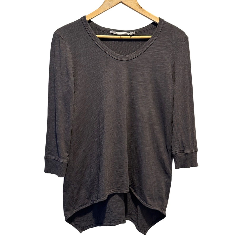 Wilt Slub‎ Knit Tunic Top Women S Charcoal V-Neck High Low 3/4 Sleeve Raw Hem
